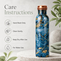Sempyix 1 Litre Copper Water Bottle - Blue Marble Gold Design
