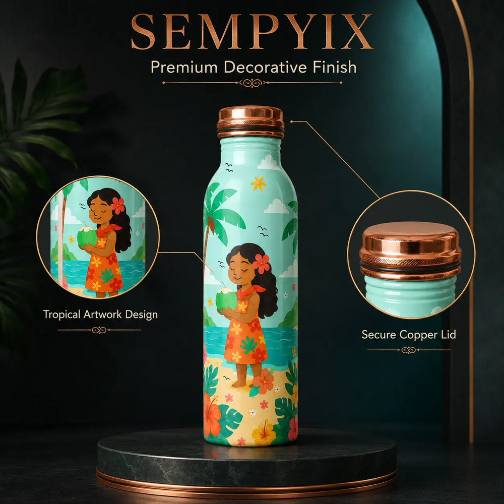Sempyix 1 Litre Copper Water Bottle - Tropical Beach Girl Design