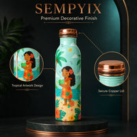 Sempyix 1 Litre Copper Water Bottle - Tropical Beach Girl Design