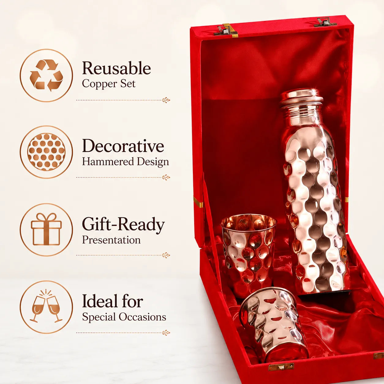 Sempyix Pure Copper Diamond Design Water Bottle Set