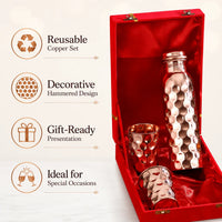 Sempyix Pure Copper Diamond Design Water Bottle Set