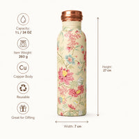 Sempyix 1 Litre Copper Water Bottle - Vintage Floral Vine Design