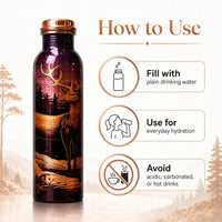 Sempyix 1 Litre Copper Water Bottle - Deer Forest Splash Design