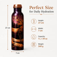 Sempyix 1 Litre Copper Water Bottle - Deer Forest Splash Design