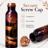 Sempyix 1 Litre Copper Water Bottle - Deer Forest Splash Design