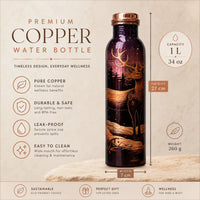 Sempyix 1 Litre Copper Water Bottle - Deer Forest Splash Design
