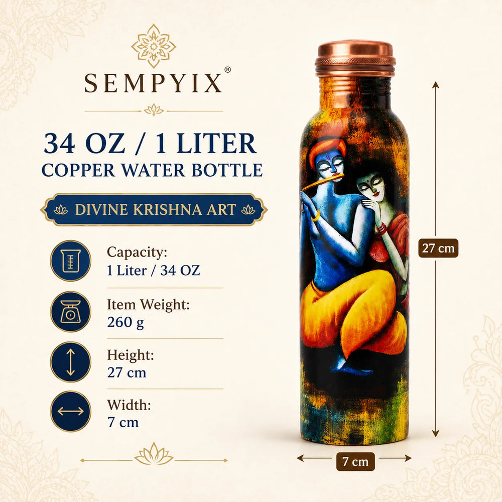 Sempyix 1 Litre Copper Water Bottle - Divine Krishna Art