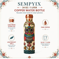 Sempyix 1 Litre Copper Water Bottle - Folk Owl Art