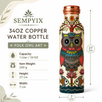 Sempyix 1 Litre Copper Water Bottle - Folk Owl Art