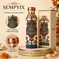 Sempyix 1 Litre Copper Water Bottle - Folk Owl Art
