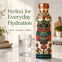 Sempyix 1 Litre Copper Water Bottle - Folk Owl Art