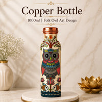 Sempyix 1 Litre Copper Water Bottle - Folk Owl Art