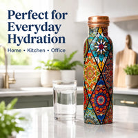 Sempyix 1 Litre Copper Water Bottle - Mandala Patchwork Design