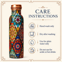 Sempyix 1 Litre Copper Water Bottle - Mandala Patchwork Design