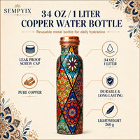 Sempyix 1 Litre Copper Water Bottle - Mandala Patchwork Design