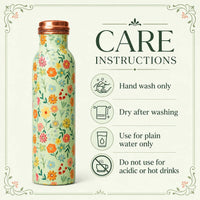 Sempyix 1 Litre Copper Water Bottle - Mint Floral Design