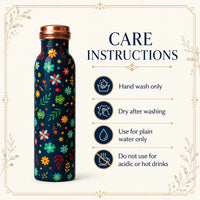 Sempyix 1 Litre Copper Water Bottle - Navy Blossom Design