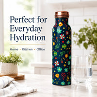 Sempyix 1 Litre Copper Water Bottle - Navy Blossom Design