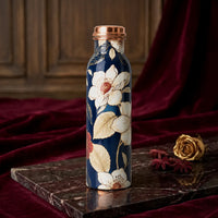 Sempyix 1 Litre Copper Water Bottle - Navy Floral Splash Design