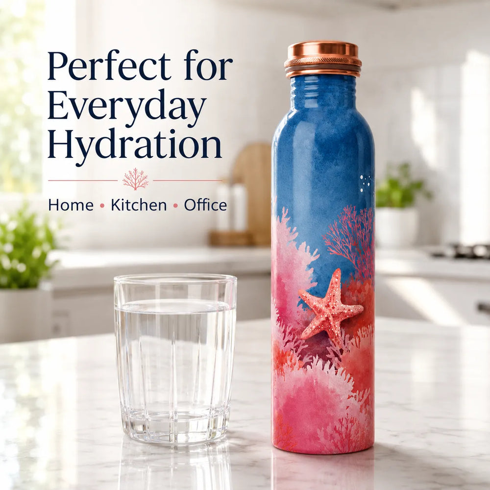 Sempyix 1 Litre Copper Water Bottle - Ocean Coral Design