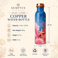 Sempyix 1 Litre Copper Water Bottle - Ocean Coral Design