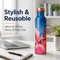 Sempyix 1 Litre Copper Water Bottle - Ocean Coral Design