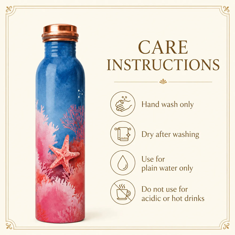 Sempyix 1 Litre Copper Water Bottle - Ocean Coral Design