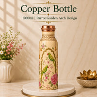 Sempyix 1 Litre Copper Water Bottle - Parrot Garden Arch Design