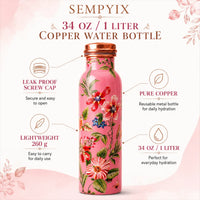 Sempyix 1 Litre Copper Water Bottle - Pink Floral Garden Design