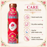 Sempyix 1 Litre Copper Water Bottle - Pink Mughal Floral Design