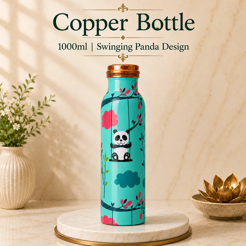 Sempyix 1 Litre Copper Water Bottle - Swinging Panda Design
