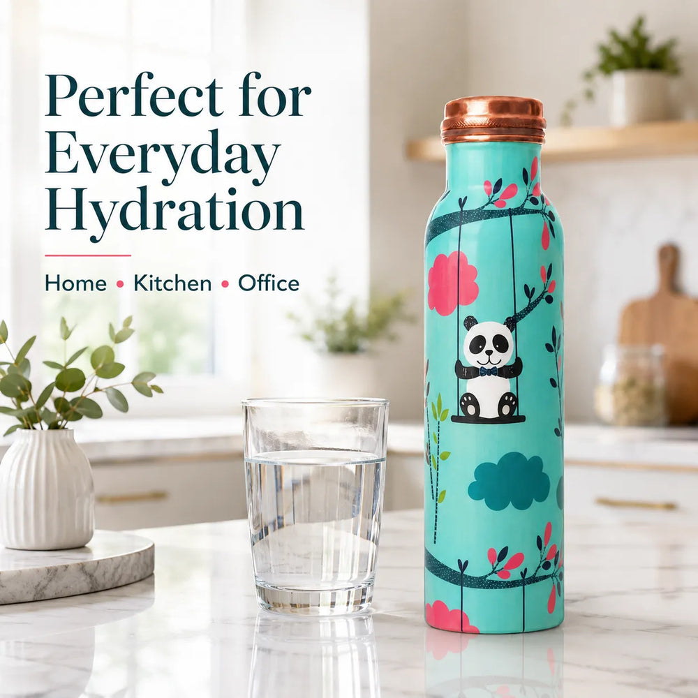 Sempyix 1 Litre Copper Water Bottle - Swinging Panda Design