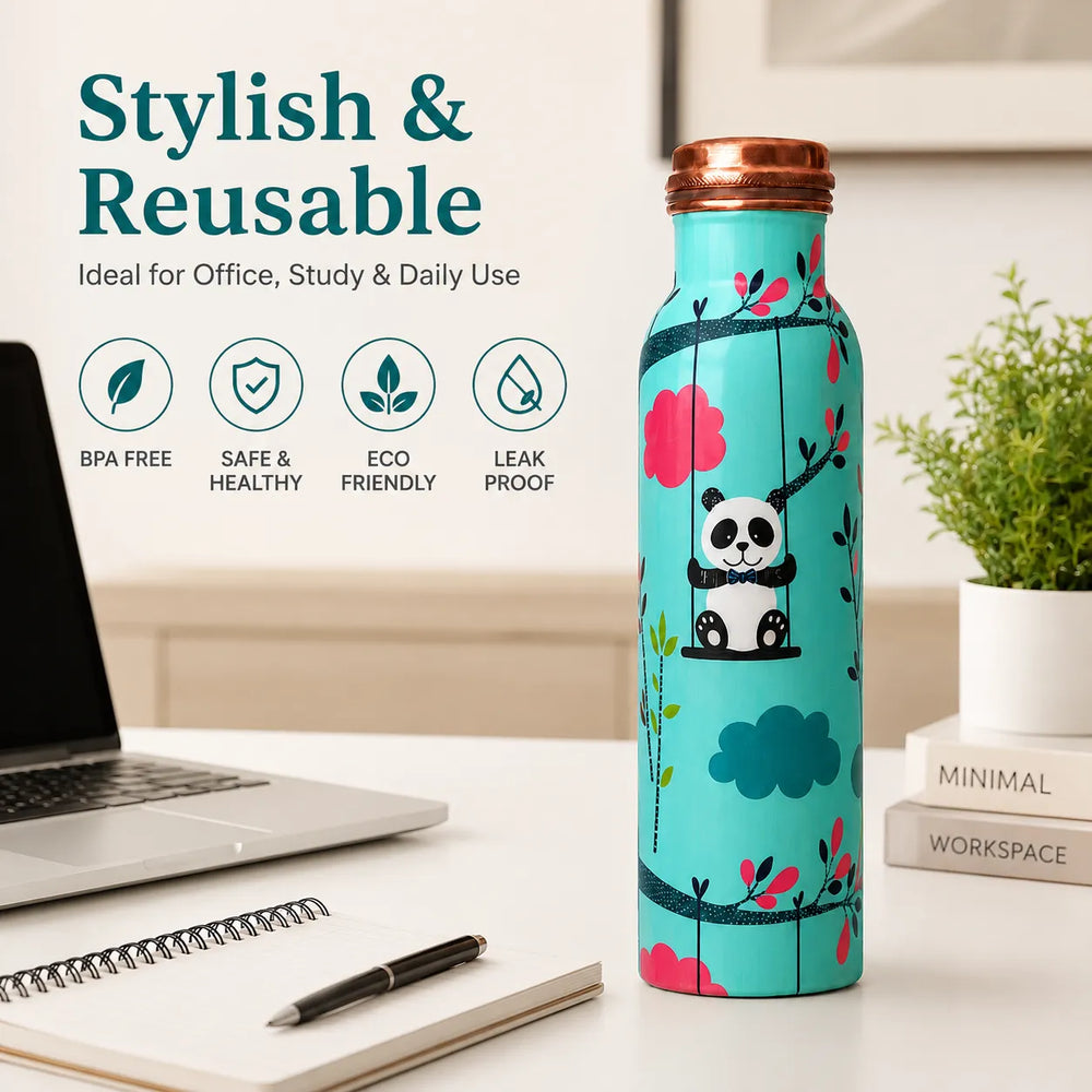 Sempyix 1 Litre Copper Water Bottle - Swinging Panda Design