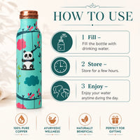 Sempyix 1 Litre Copper Water Bottle - Swinging Panda Design