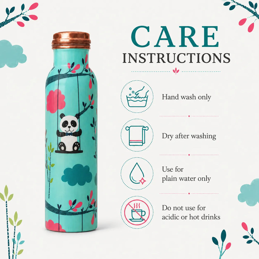 Sempyix 1 Litre Copper Water Bottle - Swinging Panda Design
