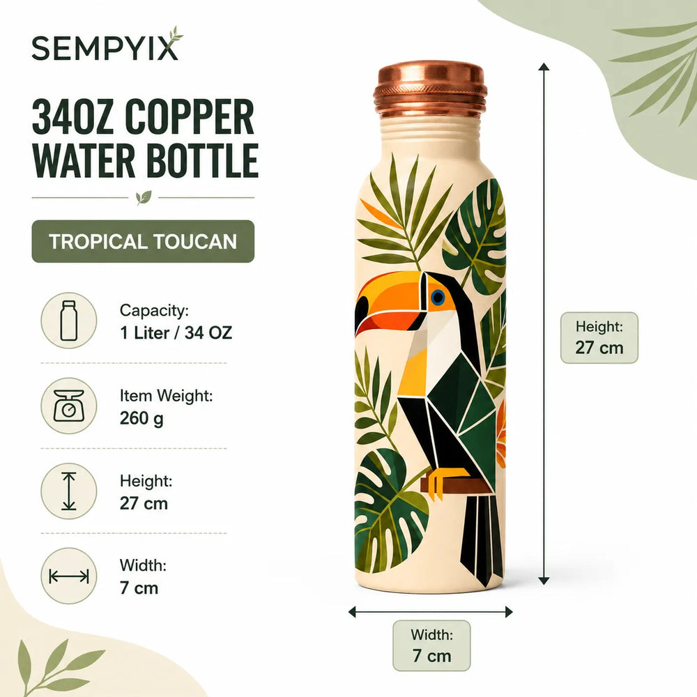 Sempyix 1 Litre Copper Water Bottle - Tropical Toucan Design