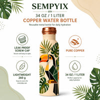 Sempyix 1 Litre Copper Water Bottle - Tropical Toucan Design