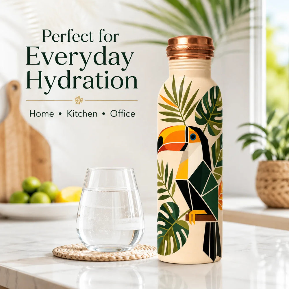 Sempyix 1 Litre Copper Water Bottle - Tropical Toucan Design