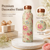 Sempyix 1 Litre Copper Water Bottle - Vintage Floral Vine Design