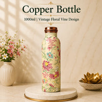 Sempyix 1 Litre Copper Water Bottle - Vintage Floral Vine Design