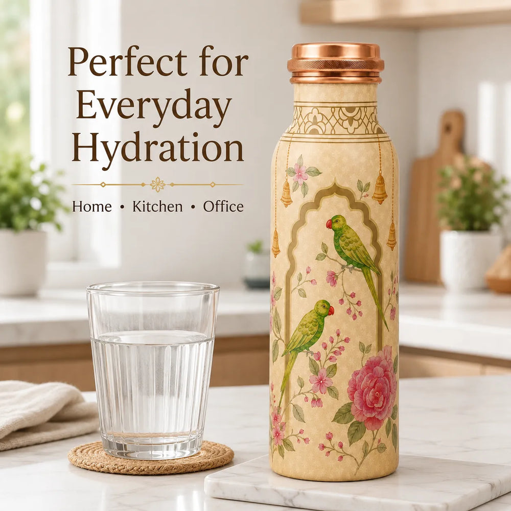 Sempyix 1 Litre Copper Water Bottle - Parrot Garden Arch Design