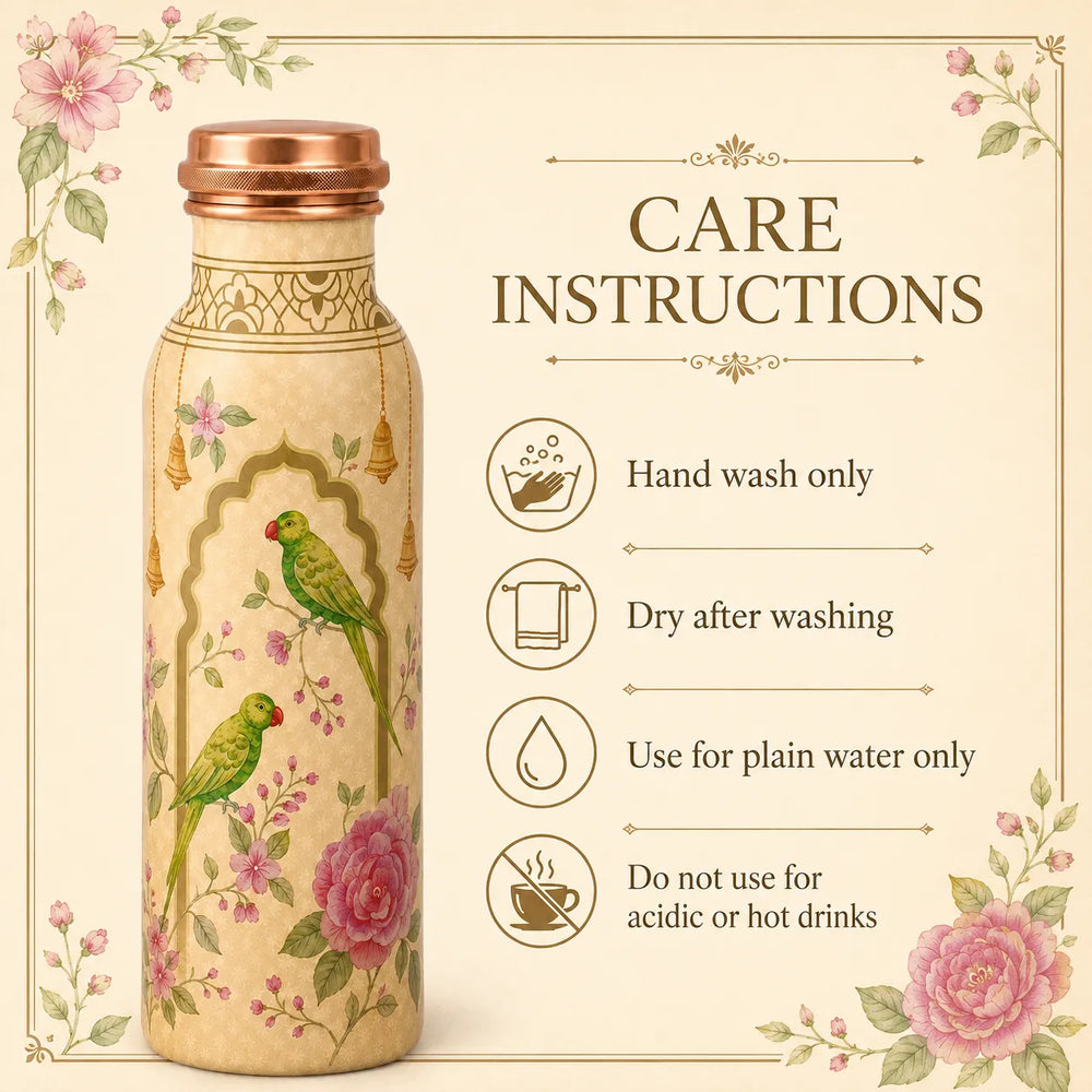 Sempyix 1 Litre Copper Water Bottle - Parrot Garden Arch Design