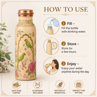 Sempyix 1 Litre Copper Water Bottle - Parrot Garden Arch Design