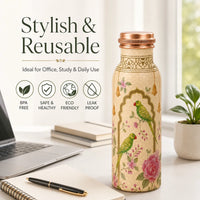 Sempyix 1 Litre Copper Water Bottle - Parrot Garden Arch Design