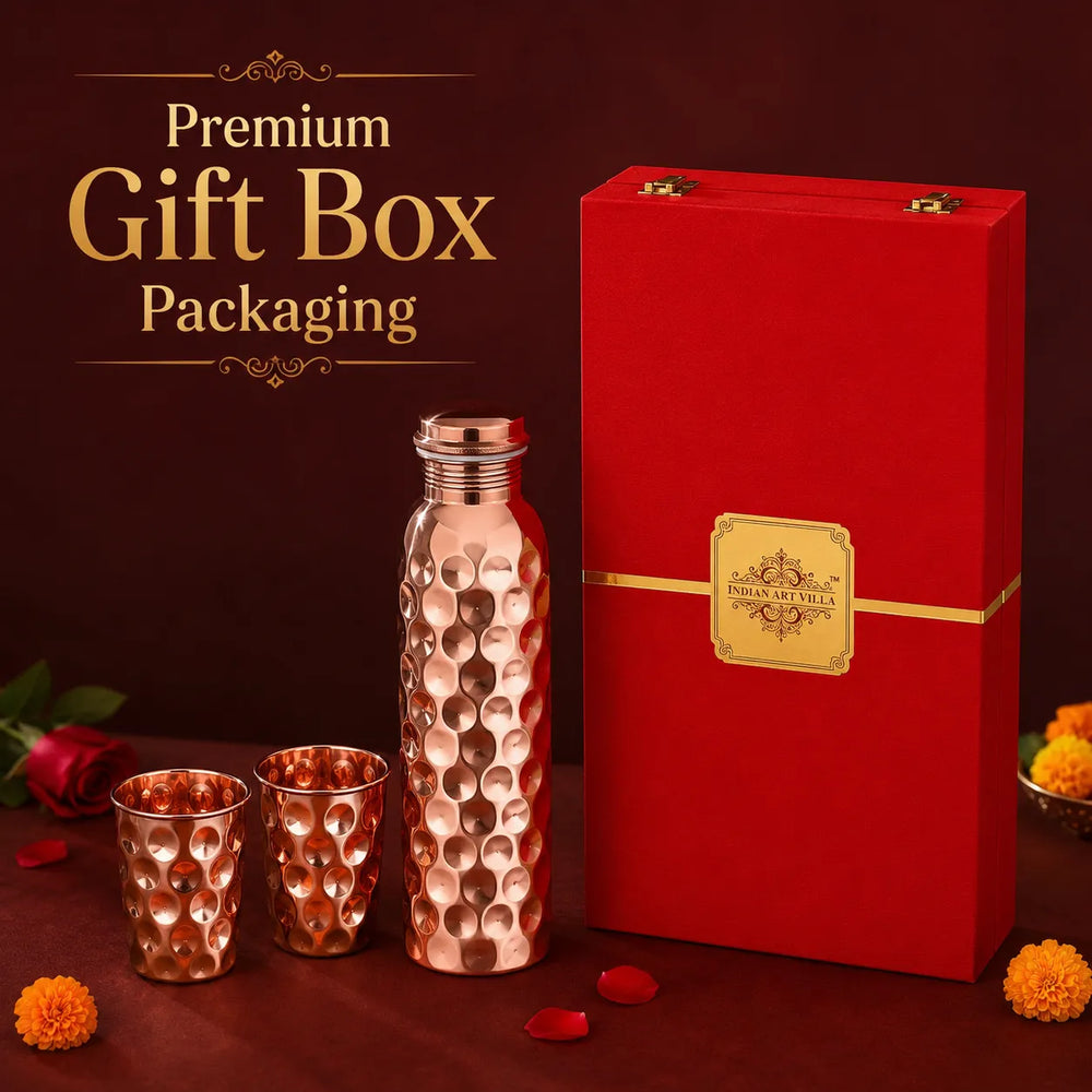 Sempyix Pure Copper Diamond Design Water Bottle Set