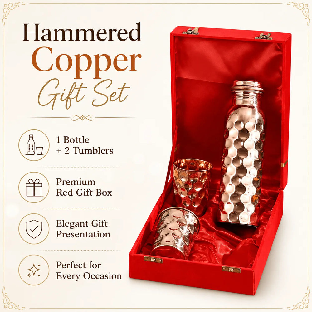 Sempyix Pure Copper Diamond Design Water Bottle Set