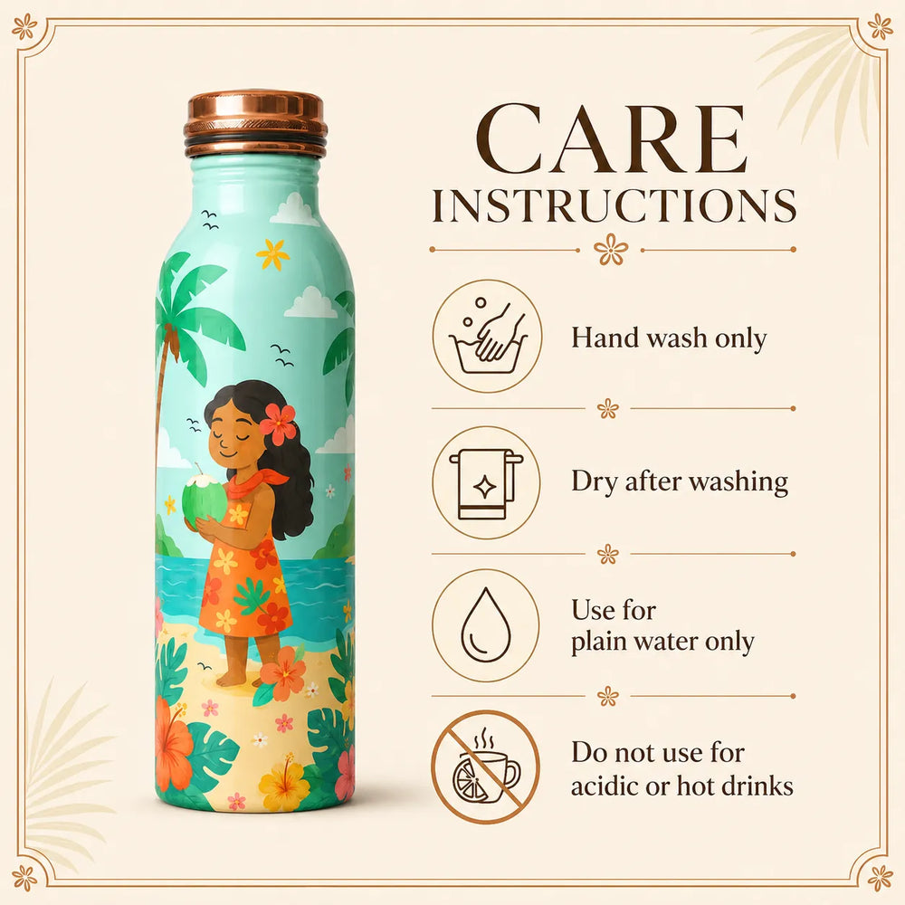 Sempyix 1 Litre Copper Water Bottle - Tropical Beach Girl Design