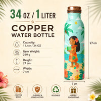 Sempyix 1 Litre Copper Water Bottle - Tropical Beach Girl Design