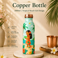 Sempyix 1 Litre Copper Water Bottle - Tropical Beach Girl Design