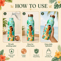 Sempyix 1 Litre Copper Water Bottle - Tropical Beach Girl Design